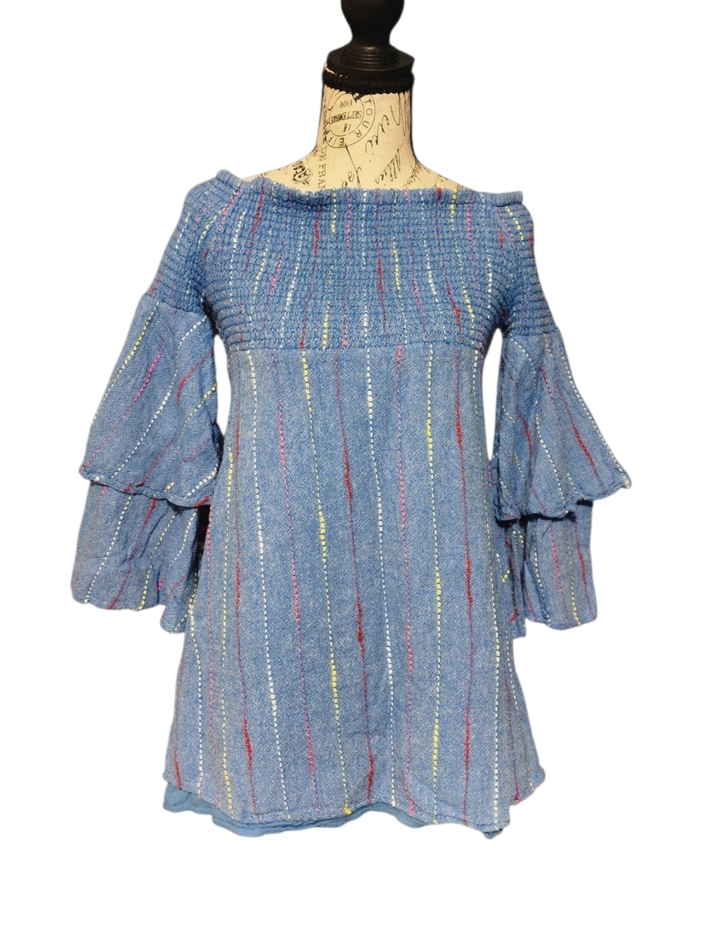 Red Carter Smocked Bell Sleeve Top, Size Medium